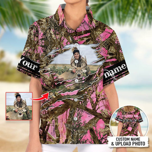 Upload Photo Pink Camouflage Hawaii Shirt T286 888408
