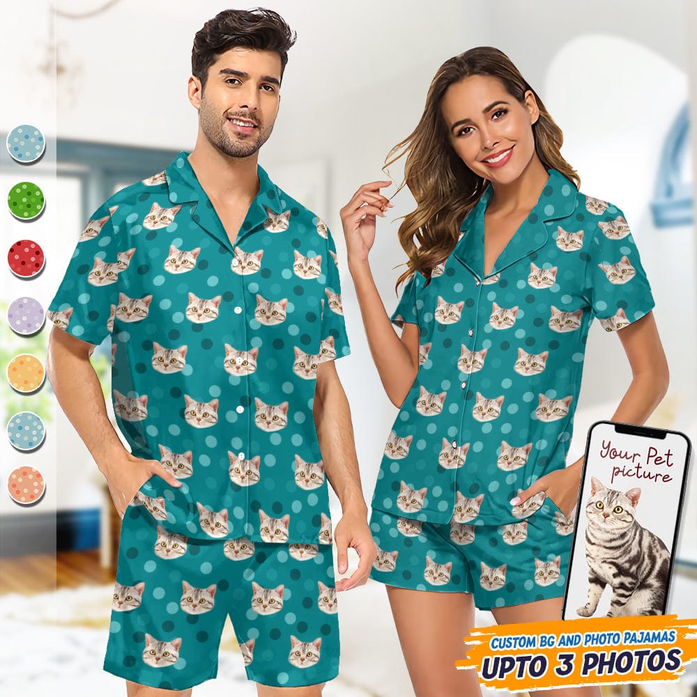 Custom Cat Photo With Polka Dots Pattern Short Pajamas T368 888886