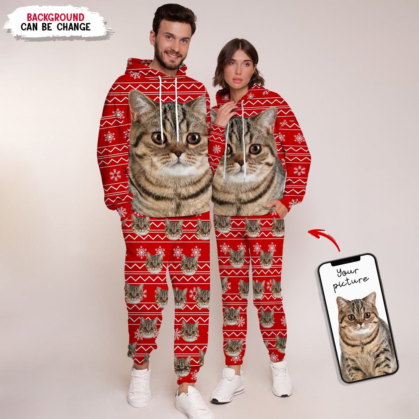 Custom Dog Cat Photo Christmas Pattern Hoodie&Sweatpants N304 888806