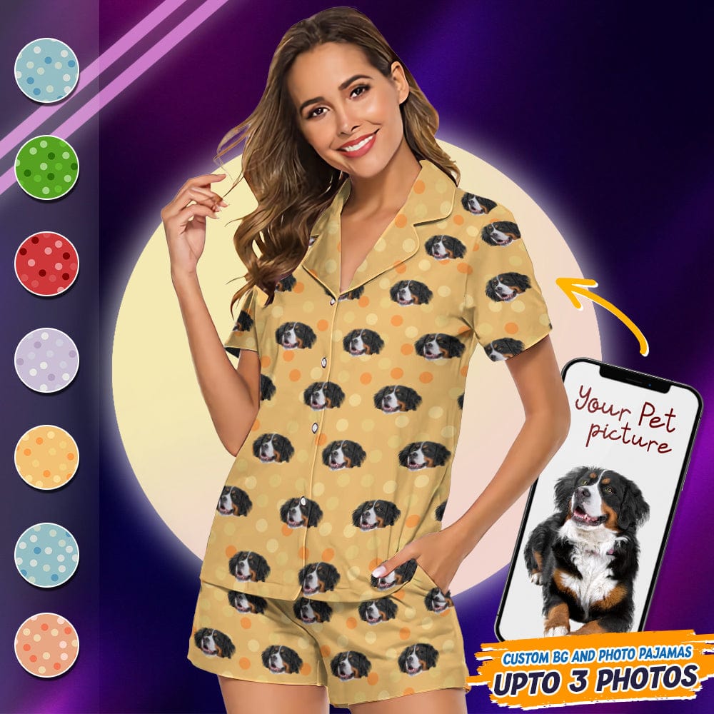 Custom Dog Photo With Polka Dots Pattern Short Pajamas T368 888884