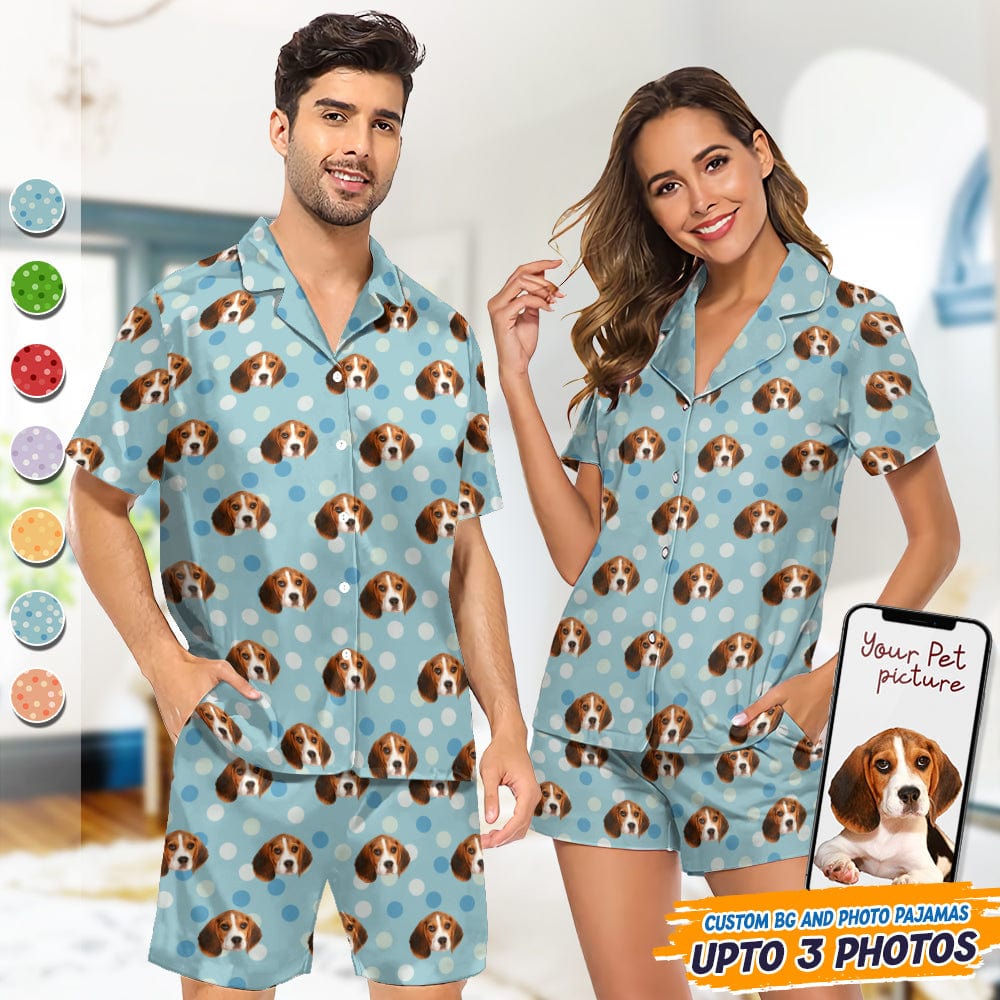 Custom Dog Photo With Polka Dots Pattern Short Pajamas T368 888884