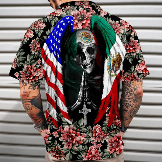 Skull Mexican American Hawaiian Shirt, Upload Photo 336339