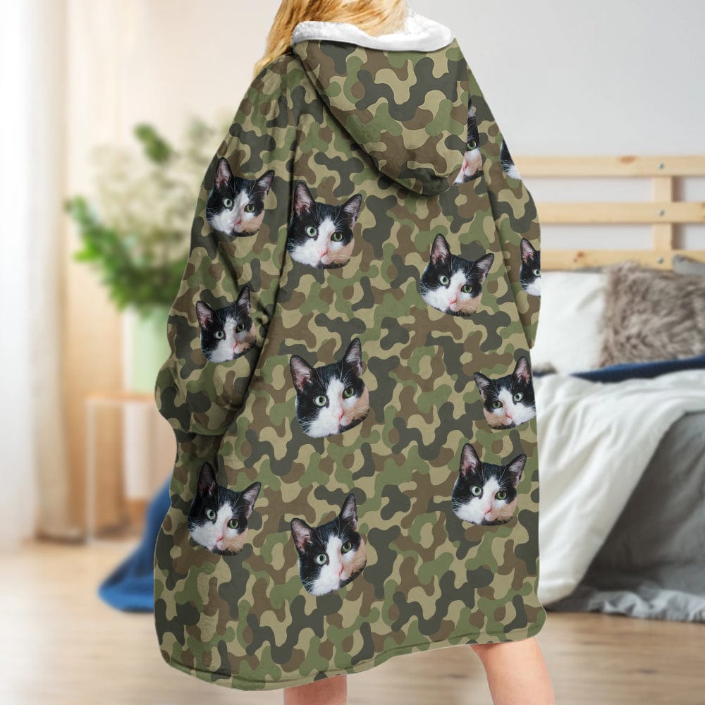 Upload Cat Photo With Camouflage Pattern Hoodie Blanket N304 889362