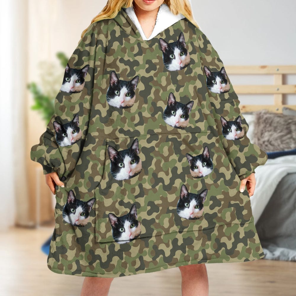 Upload Cat Photo With Camouflage Pattern Hoodie Blanket N304 889362