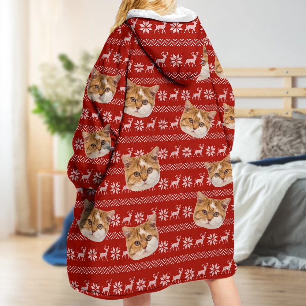 Upload Cat Photo With Pattern Hoodie Blanket N304 889356