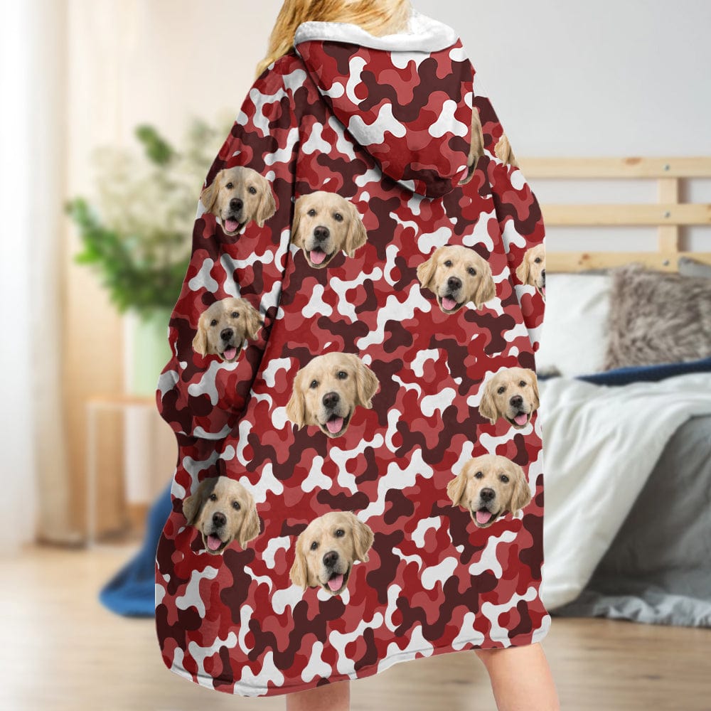 Upload Dog Photo With Camouflage Pattern Hoodie Blanket N304 889360