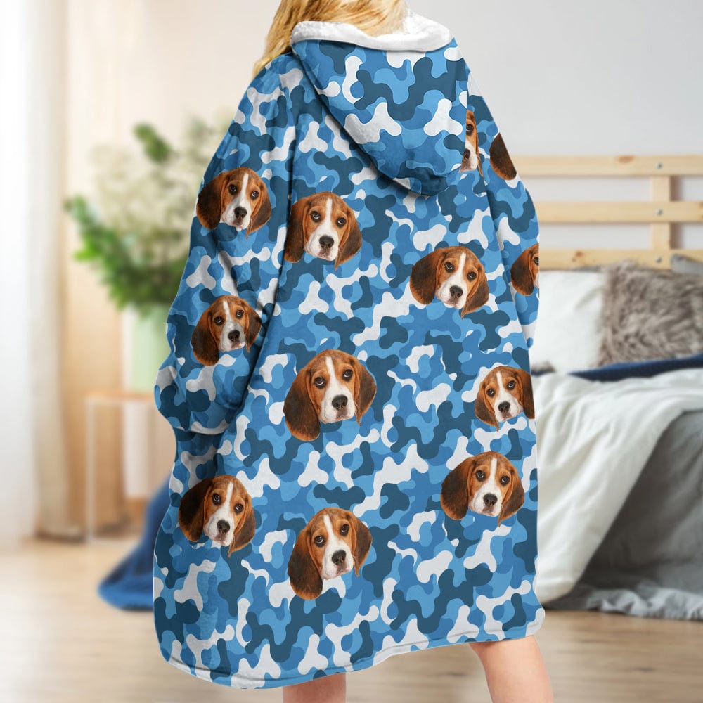 Upload Dog Photo With Camouflage Pattern Hoodie Blanket N304 889360