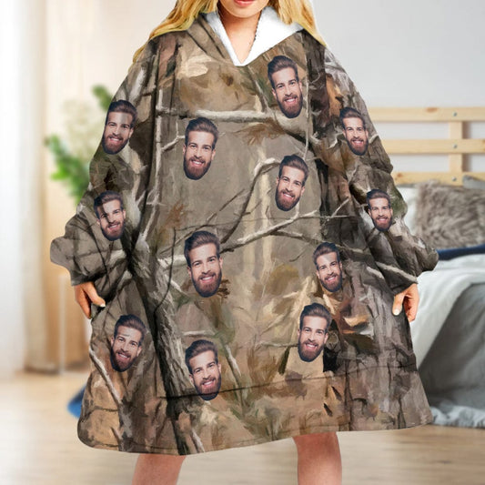 Upload Face Photo With Camouflage Pattern Hoodie Blanket N304 889364